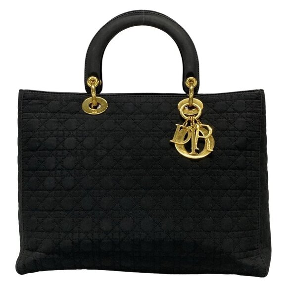 Christian Dior Lady Dior Large Bag Black Nylon Handbag 521-090225 - Picture 1 of 11